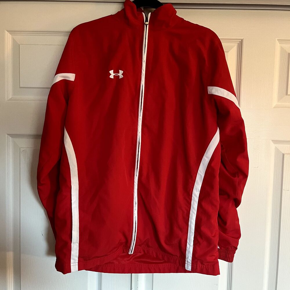 Under Armour Jacket Mens Medium Red Windbreaker Loose Performance Full Zip Golf